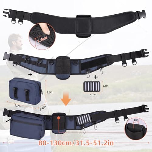 PELLOR Fishing Belt Rod Holder Adjustable Fishing Fighting Waist Belt with Detachable Tackle Bag, Multi-Hook Design, Professional Fishermen Tackle, Ideal Father's Day Gift - Thumbnail 3