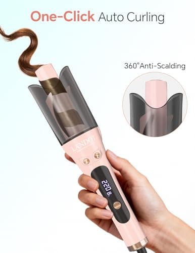 LANDOT Automatic Curling Iron 1-inch,Easy-to-Use Self Curling Wand with Auto Rotation, Anti-Tangle Technology for Beginners, Ideal Gift for Girls & Teens - Charming Pink - Thumbnail 3