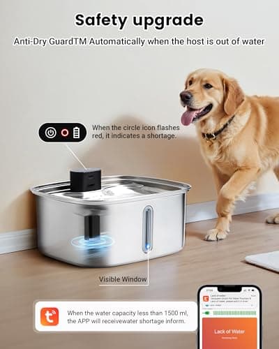 Smart Dog Water Bowl Dispenser Large, 10L/ 2.64Gal Cordless Dog Water Fountain Stainless Steel with APP Monitoring, 4000mah Automatic Cat Water Fountain for Mutil-Pets Large Dogs, 3 Fountain Modes - Thumbnail 6