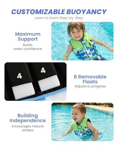 Gogokids Swim Vest for Toddler & Kid 1-2-3-4-5, Adjustable Buoyancy Swimming Vest for Kid Learn to Swim, Toddler Floaty with Removeable Floats and Dual Safety Straps Buoyancy Aid for Pool Beach Puddle - Thumbnail 3