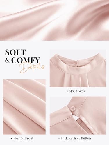 Funlingo Satin Tank Top for Women Sleeveless Silk Blouse Dressy Casual Mock Neck Shirts Spring Camisole Tops Fashion Clothing Light Pink 2XL - Thumbnail 5