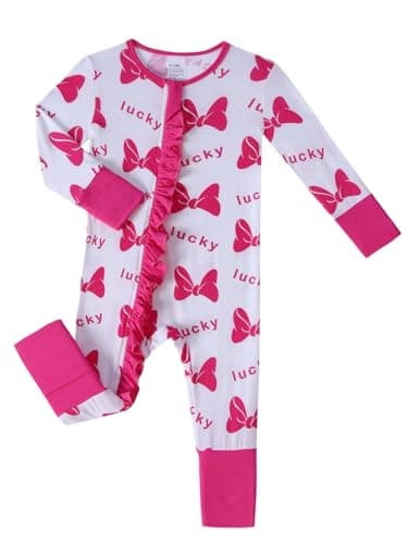 Joonberry Unisex Baby Bamboo Viscose Long Sleeve Romper, Cute Prints Zipper Footless Jumpsuit, Toddler One-Piece Outfits (Crimson Bow, 3-6M) - Image 1