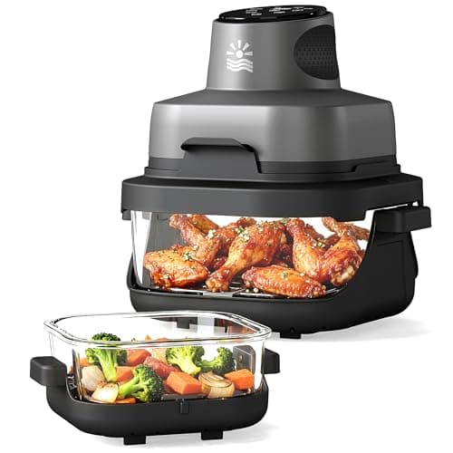 Oylus 4-in-1 Portable Glass Air Fryer - 1500W, 400°F Precise Heat, 4.2QT & 1.6QT Dual Glass Containers and Lids, Non-Toxic, Max Crisp/Bake/Air Fry/Recrisp,Microwave, Freezer & Dishwasher Safe - Image 1