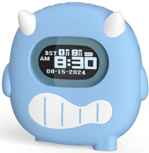 Kids Digital Alarm Clock-Cordless 3000mAh Rechargeable Vibrating Digital Clock for Heavy Sleepers Mini Toddler Clock for Travel Bedroom Silicone Case Date/Month/Year 3 Alarm/Vibration Setting Mode - Image 1