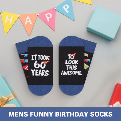 AGIFTMIND Mens Funny Novelty Socks, 60th Birthday Gifts for Him Grandpa Husband, Dad Gifts from Daughter (US, Alpha, One Size, Regular, Regular, 60th-BlackBlue) - Thumbnail 5