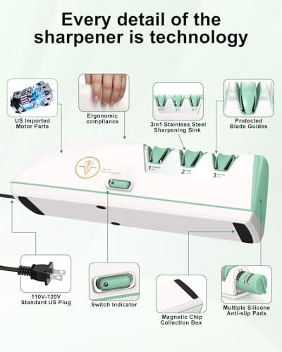Electric Knife Sharpener with Replaceable Sharpening Head Easy to Change, 3-Stage & 15° Precision Angle Diamond Sharpening System for Metal Knives, Ceramic knives, Exquisite Gifts and Packaging - Thumbnail 5