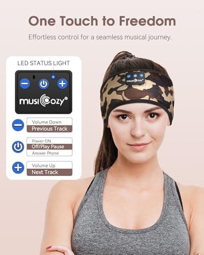 MUSICOZY Sleep Headphones Bluetooth 5.4 Headband, Sports Wireless Earphones Sweat Resistant Earbuds Sleeping Headphone with Ultra-Thin HD Stereo Speaker for Workout Running Cool Gadgets - Thumbnail 5