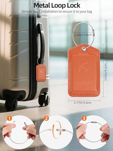 Luggage Tags, Works with Apple Find My, Smart Luggage Tag for Suitcases, Leather Bag Tag for Travel, Suitcase Tag with Privacy Flap, Anti-Lost Luggage Tracker, Travel Essentials, Rechargeable, Orange - Thumbnail 6