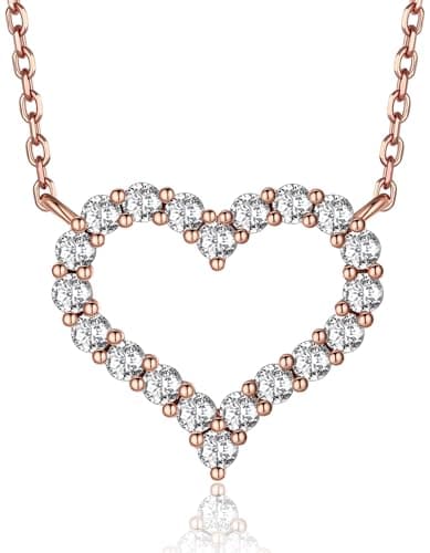 MomentWish Heart Necklace, Gifts for Birthday, 0.6CT Moissanite Love Necklace for Women, D Color VVS1 Moissanite 14K Rose Gold Plated 925 Sterling Silver Necklace Anniversary Christmas Gift for Her - Image 1