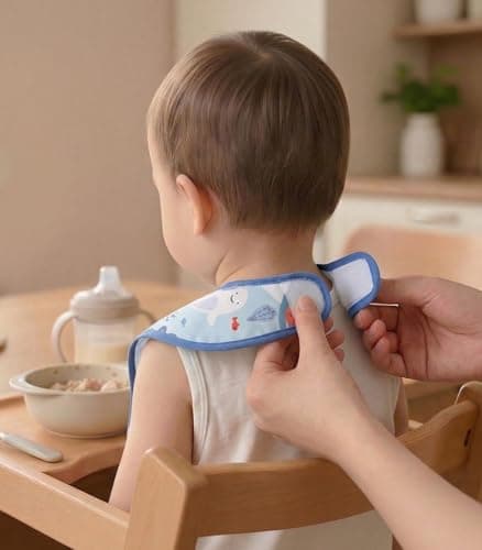 CIVARUA KIDS 3-Pack Waterproof Baby Bibs for Eating - Mess Proof Lightweight Toddler Feeding Bibs with Large Food Catcher, Food-Grade Baby Eating Essentials, Easy to Put On & Clean(Light Blue Ocean) - Thumbnail 3