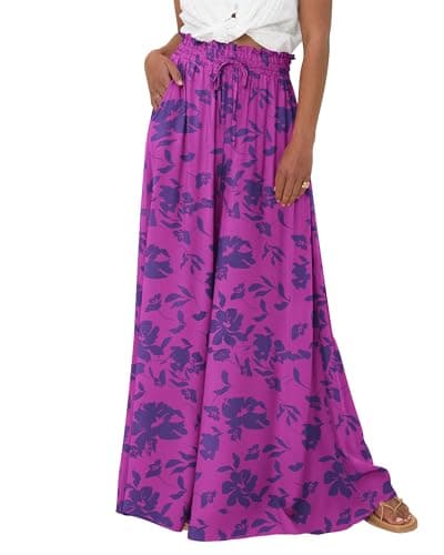 BTFBM Wide Leg Palazzo Pants for Women 2026 Summer Spring Casual High Waisted Flowy Trousers Boho Beach Vacation Outfits(Print Purple, Small) - Image 1