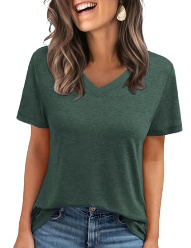 C.O.Z.Y Short Sleeve T-Shirts V Neck T Shirts for Women Light Weight Casual Summer Top Outfit Clothes 2025 Army Green XXL - Image 1