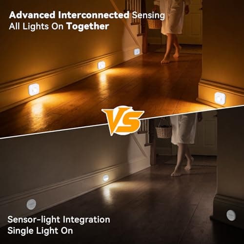 6 Pack Motion Sensor Stair Lights with 2 Independent Sensors-50FT Wall-Penetrating Remote & All Lights On Together,3CCT&Dimmable Night Lights,Wireless Stick On Lights for Hallway,Basement,Bathroom - Thumbnail 2