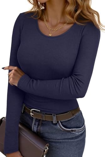 Dokotoo Thermal Shirts for Women Crew Neck Long Sleeve Tops 2026 Spring Winter Casual Pullover Lightweight Slim Fitted Thermal Underwear Base Layer Blouse Comfort XX-Large Navy Blue - Image 1