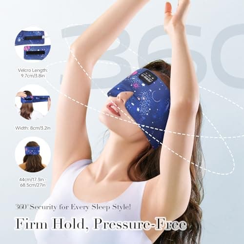 LC-dolida Sleep Mask with Bluetooth Headphones, Extra Large Silk Eye Mask for Sleeping Side Day Sleepers, Sleep Headphones Bluetooth 5.4 for Women Men with Thin Speaker, Blackout, Comfort, Microphone - Thumbnail 5