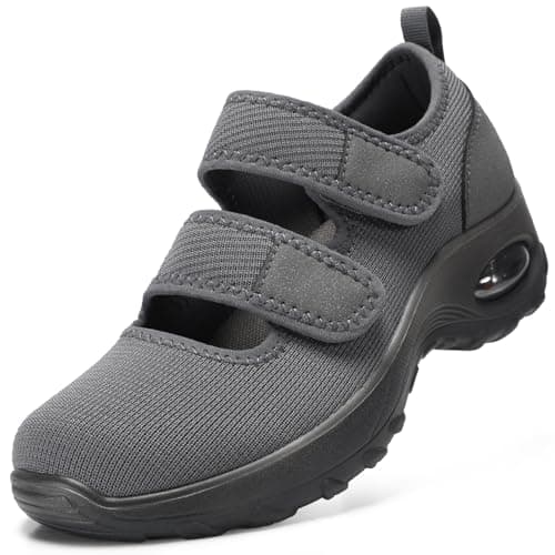 STQ Orthopedic Walking Shoes Adjustable Barefoot Mary Jane Diabetic Shoes Comfortable Breathable Nurse Shoes, Dark Grey, Size 6.5 - Image 1