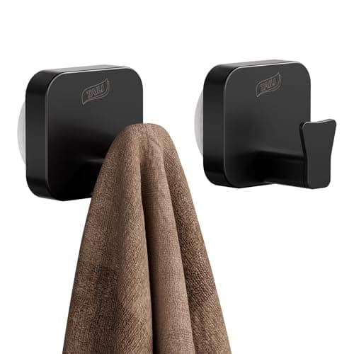 TAILI Thickened 304 Stainless Steel Bathroom Suction Hook for Towel, Loofah, Bathrobe, Patented Strong Suction Cup Holder, Damage-Free Hanging Glass Shower Wall Hook, Hold Up to 11 Lbs, 2 Pack, Black - Image 1