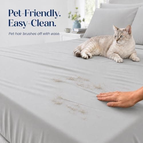 Dream Valley Cooling Sheets Queen Size, Cooling Fitted Breathable Bed Sheets & Flat Sheet with 2 Pillowcases-4 PCS for Night Sweats & Hot Sleepers, Q-Max >0.45 Aerocool, Deep Pocket 16",Quiet Gray - Thumbnail 3
