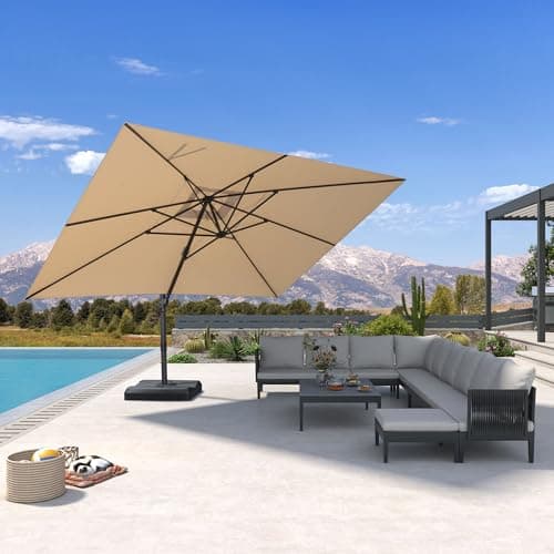 PURPLE LEAF 10' × 13' Patio Cantilever Umbrella Outdoor Rectangle Adjustable Offset Umbrellas with 360-degree Rotation and 8 Heavy Duty Metal Ribs for Garden Deck Pool Beige - Image 1
