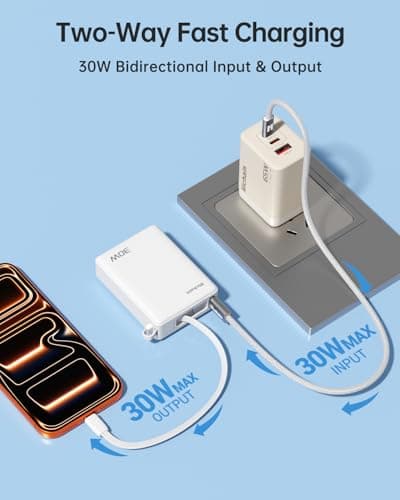 Hichain Power Bank with Built in Cable, Fast Charging 10000mAh Powerbank Portable Charger Battery Pack, Cell Phone Portable Power Banks for iPhone 17 16 Galaxy Android - White - Thumbnail 5