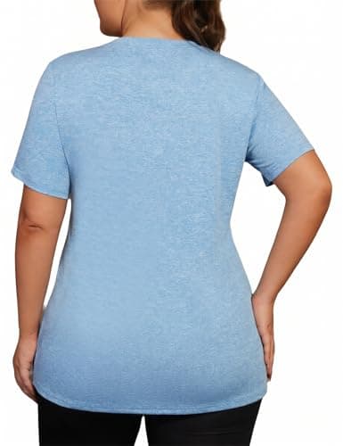 Hithymo Long Workout Shirts for Women, 5XL Plus Size Tshirts Loose Fit Short Sleeve Crewneck Tunic Length Yoga Tops Fast Dry Lightweight Breathable Sweat-Wicking Activewear Blue - Thumbnail 3