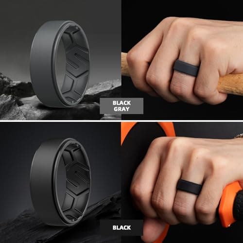 Egnaro Men's Silicone Rings 10mm Wide 2.5mm Thick, Rubber Wedding Bands, Multipack 1/4/7 Breathable Comfort Fit For Workout - Thumbnail 3