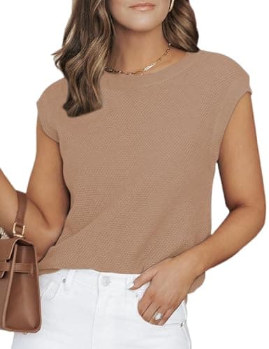 CiCiBird Women Summer Cap Sleeve Sweaters Knit Sleeveless Pullover Tank Tops 2024 Casual Trendy Clothes Khaki L
