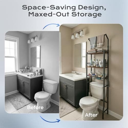 Over-the-Toilet Storage Rack, 3-Tier Bathroom Organizers and Storage with Adjustable Shelf, Basket & Towel Bar, Over-Toilet Bathroom Organizer, Triangular Sturdy Design, Rust-Resistant Metal Frame - Thumbnail 3