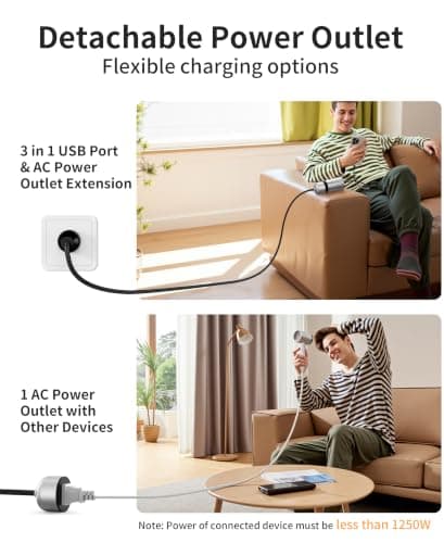 Mukiya 67W 3-Port GaN Fast Wall Charger Block with 2 USB-C & 1 USB-A Ports, Detachable Outlet with 5ft Nylon Extension Cord, Fast Charging for iPhone, Samsung, iPad, MacBook, Android - Thumbnail 6