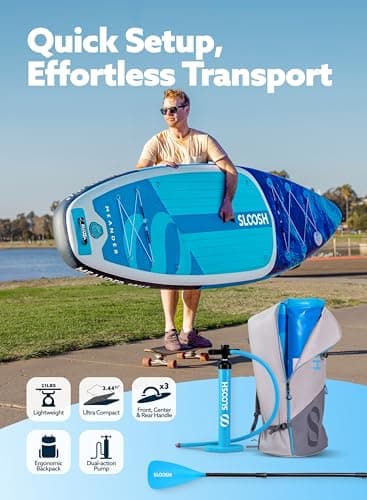 SLOOSH Inflatable Stand Up Paddle Board, 10'6" Inflatable Paddle Boards with Premium Accessories, Non-Slip EVA Deck, Ultra-Light Carry Bag, Meander SUP for Youth & Adults, Ocean Surge - Thumbnail 4