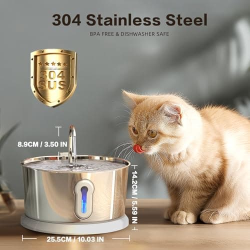 Battery Operated Cat Water Fountain Wireless, 4L/135oz Stainless Steel Pet Fountain for drinking Dog Water Dispenser Cordless with Motion Sensor, Ultra-Quiet Pump & for Cats Inside, Dog, Multiple Pets - Thumbnail 4