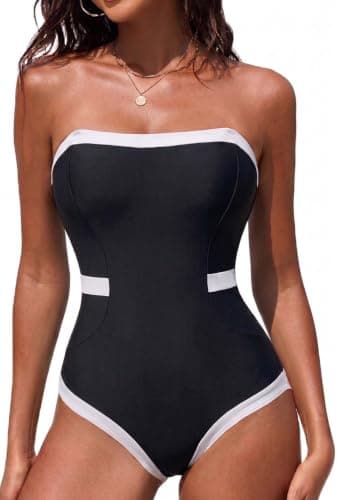 Hilor Swimsuit for Women Tummy Control One Piece Swimwear Push Up Bathing Suit Sexy Slimming Swimwear Black/White Colorblock L/US10-12 - Image 1