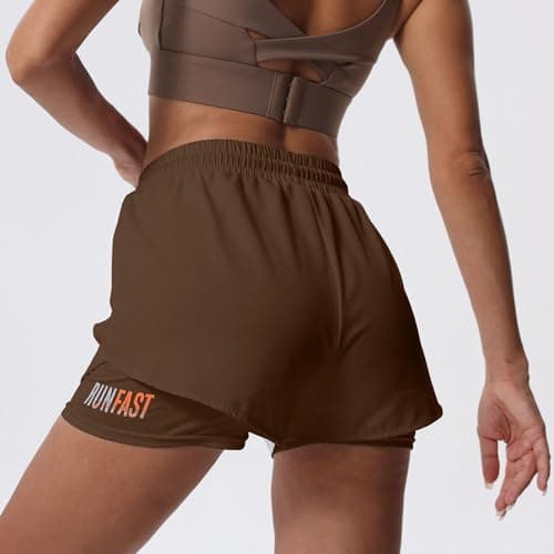 YOAKUKA Women's 2 in 1 Workout Shorts Gym Workout Yoga Running Biker Tennis Skirts Clothes Summer Dark Coffee - Thumbnail 4