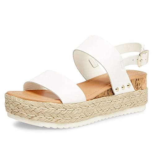 Athlefit Women's Espadrilles Sandals Ankle Strap Buckle Wedge Sandal Open Toe Studded Platform Sandals White 38 - Image 1