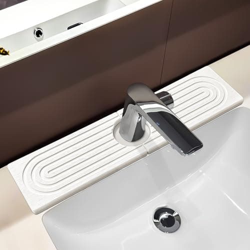 Stone Faucet Mat For Kitchen Sink, Kitchen Faucet Absorbent Mat, Kitchen Sink Splash Guard Stone, Super Absorbent, Diatomite Faucet Mat For Bathroom Counter (White) - Image 1