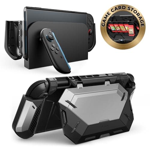 i-Blason for Nintendo Switch 2 Case with Stand [Game Card Storage] [All-in-One Grip Case] [Convenient Foldable Joycon Holder] Dockable Comfortable Ergonomic Grip Protective Cover for Switch 2, Silver