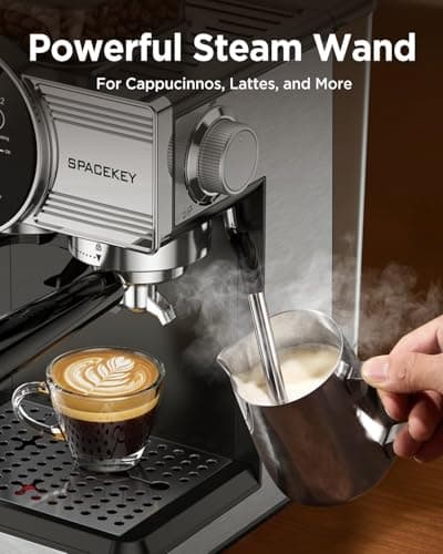Spacekey Espresso Machine with Grinder - 20 Bar All-in-One Coffee Maker with Milk Steam Wand/Frother, Cold Brew, 30 Grind Settings, 60oz Removable Tank - Home Barista Kit for Lattes, Cappuccinos - Thumbnail 5