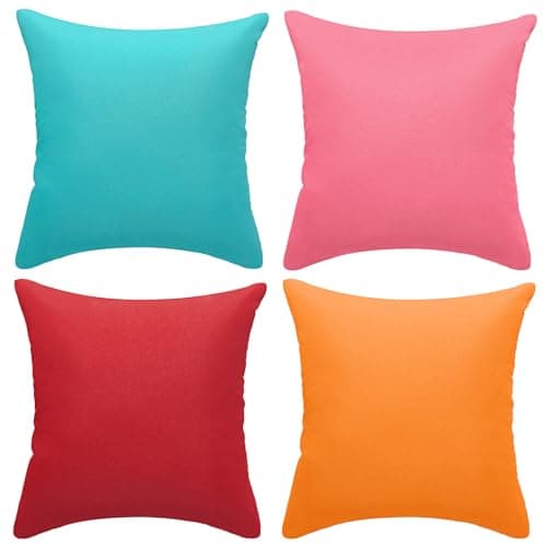fauson Outdoor Pillows 18x18 Set of 4 Outdoor Pillows Waterproof Square Pillow Covers Cushion Cases for Patio, Couch, Tent and Sofa