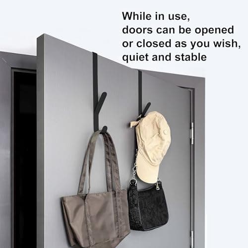 OIM OMIIOMIO Over The Door Double Hanger Hooks, Metal Twin Hooks Organizer for Hanging Coats, Hats, Robes, Towels - Black - Set of 4 - Thumbnail 4