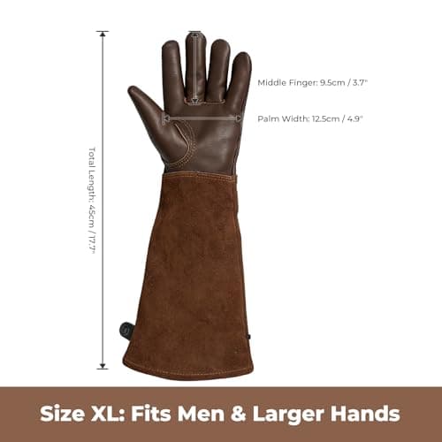 Aegend Gardening Gloves Men, Long Elbow Cuff with Adjustable Strap, Sun & Dirt Protection, Cowhide Leather, Breathable & Comfortable Yard Work, Fit Large Hands for Gardeners (Brown, XL) - Thumbnail 6