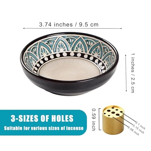 Pddyier Ceramic Incense Burner Holder for Sticks, Handmade Small Incense Cone Holder for Coil, Sage Cones, Ash Catcher, Smudge Bowl for Yoga Meditation Room Décor - Thumbnail 2