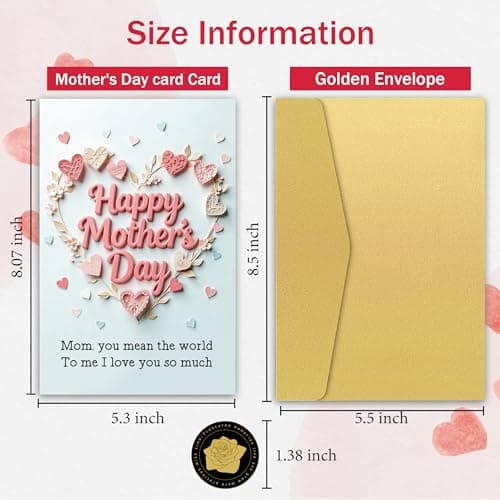 BINVASDS Happy Mother's Day Card for Mom, Heartfelt I Love You So Much Mothers Day Card Giftfor Mom from Kids, Thank You Cards for Mum - Thumbnail 2