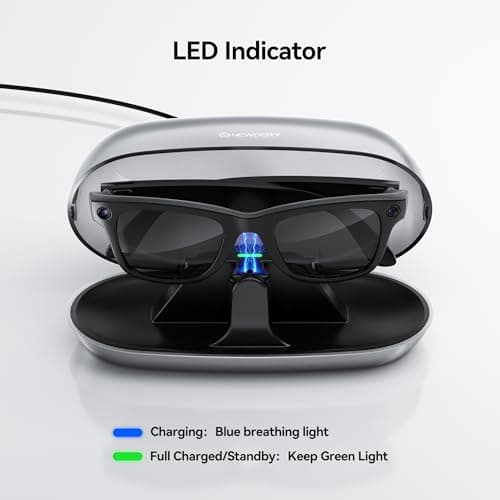 NEWDERY Charger for Ray-Ban Meta Smart Glasses, Portable Charging Dock with Dust Cover & LED Indicator, Fast Charging Compatible with Wayfarer, Skyler, Headliner - Silver - Thumbnail 4