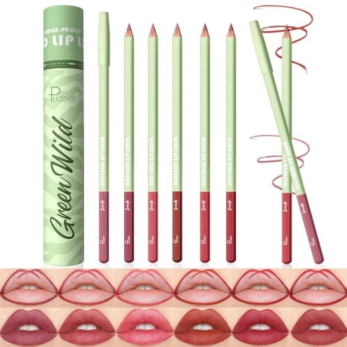Pudaier 6-Color Lip Liner Pencil - Matte Velvet Lip Liner Set With Storage Bucket, Defining & Filling Lips, Waterproof & Long-Lasting Nude Lip Liner Pencils | Set 02 - Image 1