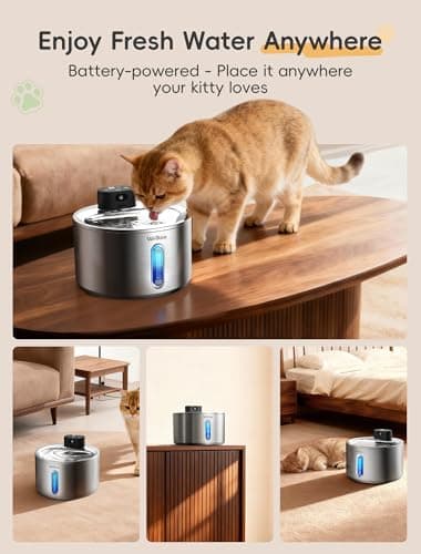 WILKIEE Wireless Cat Water Fountain, 135fl.oz/4L Stainless Steel Cat Fountain Battery Operated, Pet Water Dispenser Cordless for Cats & Dogs Indoor (1 Set Filter) - Thumbnail 2
