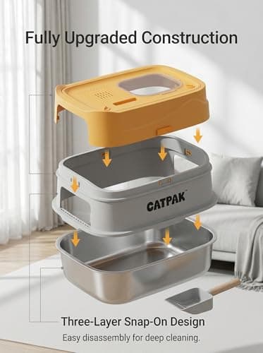 CATPAK Stainless Steel Cat Litter Box with Removable Cover – Large Enclosed Litter Box with Front & Top Entry, Includes Litter Mat and Scoop for Easy Cleaning (X-Large) - Thumbnail 5