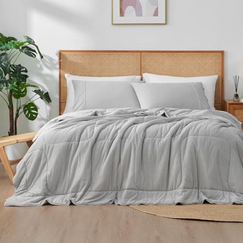 Amélie Home Cooling Comforter Twin Size, Dual-Sided Lightweight Cooling Blanket for Hot Sleepers, Q-Max 0.43 Breathable Cooling Quilt for Night Sweats, 68" x 90", Heather Cool Grey - Thumbnail 2