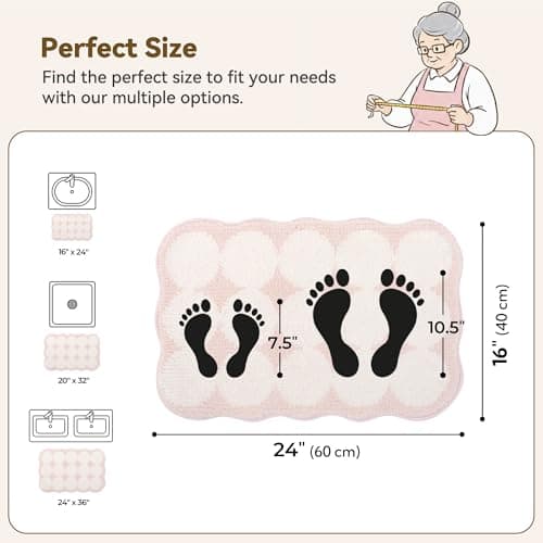 GRANNY SAYS Cute Waved Bathroom Rugs 16" x 24",Non-Slip Pink Scalloped Bath Mats for Bathroom, Plush Shag Absorbent Microfiber Ultra Soft Bath Mat, Washable Rug for Tub, Shower, Bedroom - Thumbnail 2