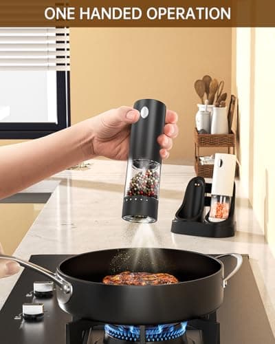 CIRCLE JOY Electric Salt and Pepper Grinder Set Automatic Salt and Pepper Mills Set with Easy-to-Carry Charging Base and LED Light, USB Rechargeable, Upgrade External Adjustable Coarseness - Thumbnail 4