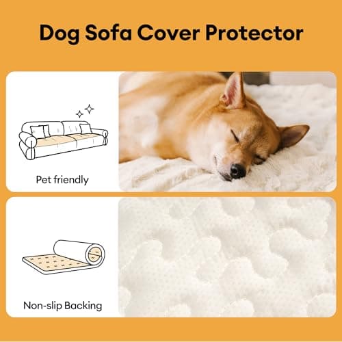 FUNNY FUZZY Pet Couch Cover for Sofa, Waterproof Couch Cover for Dogs Washable, Pet Friendly Fuzzy Sofa Covers Thick Soft Dog Bed Mat Non Slip for Couches and Sofas, Cream White, 27.6"×59.1" - Thumbnail 2